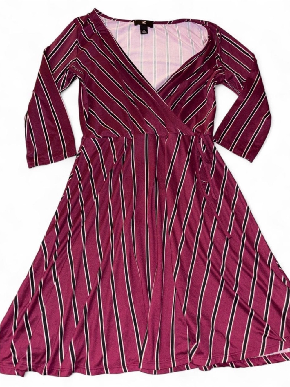 Iz Byer Burgundy Striped Wrap Midi Dress